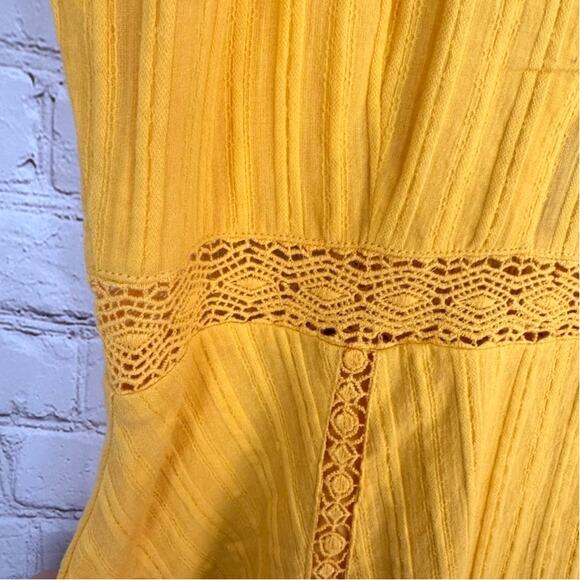 Forever 21+ Wms Yellow Cotton Fit and Flare Dress Smocked Back Crochet Lace - Picture 5 of 8
